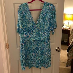 Lilly Pulitzer Parigi romper in surf blue moral of the story XL, used worn four